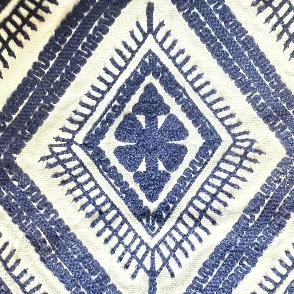 Cotton Indigo Blue Embroidered Pair (2) Pillow Shams Only 16